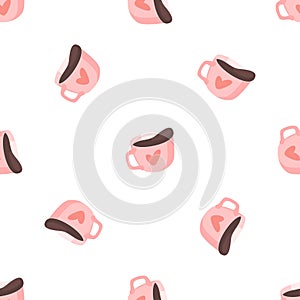 Seamless pattern coffee cups on a white background love